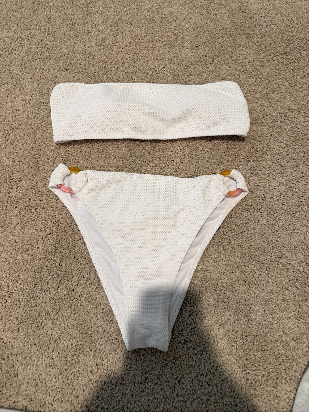 Cabana Del Sol White Textured Bandeau Bikini Set